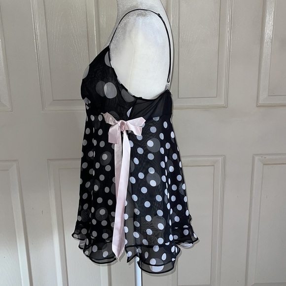 Fantasies By Morgan Taylor Black And White Dotted Pink Side Bow Chemise - Picture 4 of 6